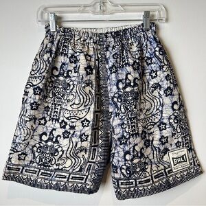 Original Bali Batik Patterned Shorts - Navy & Cream Elastic Waist